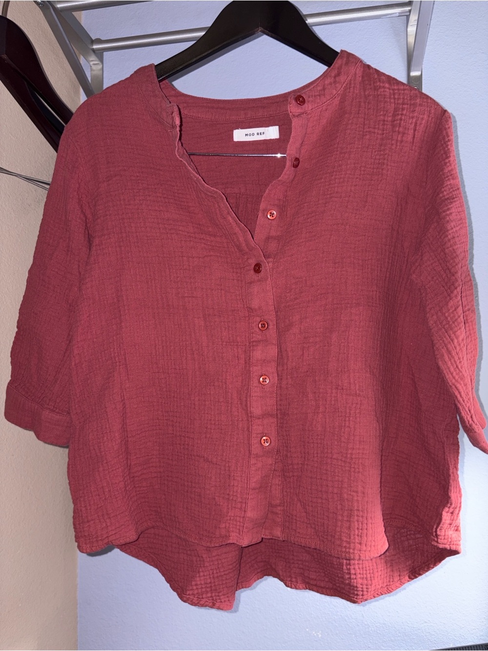 Mod Ref Dusty Rose Button-Front Gauze Shirt